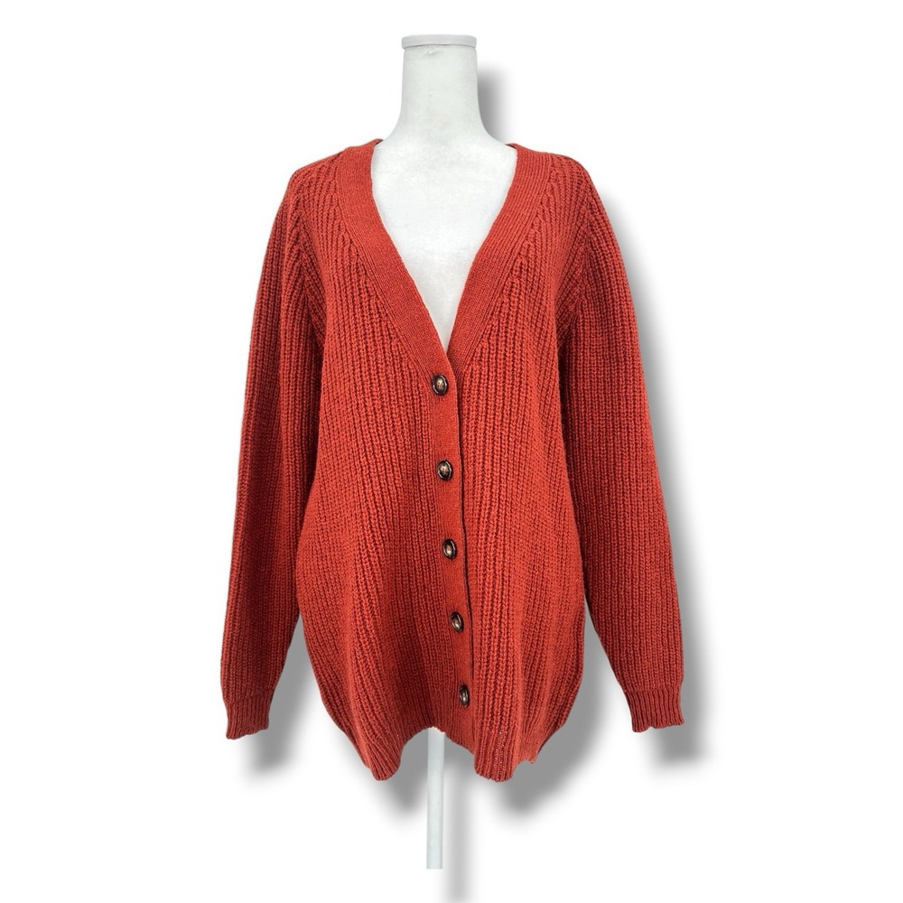 L'ENVERS Claude Wool Cardigan M/L Rust Red Spanish Merino Chunky Knit Cabincore